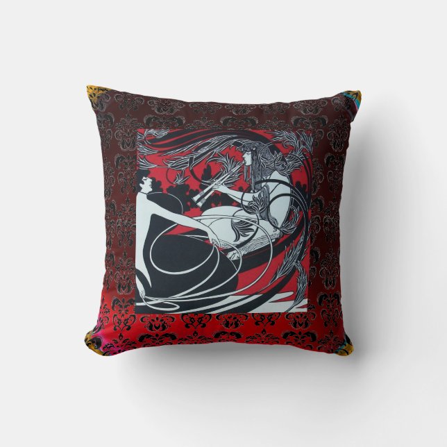 ART NOUVEAU PAN, RED BLACK WHITE DAMASK KUDDE (Framsida)