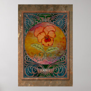 Art nouveau Pansy i ett kupperi Mucha Ram Poster