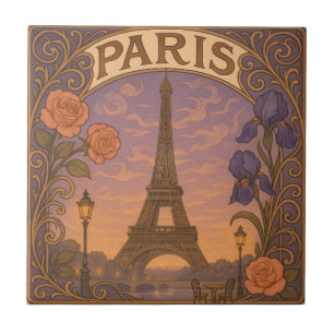 Art nouveau Paris Eifel Torn Blommigt Kakelplatta