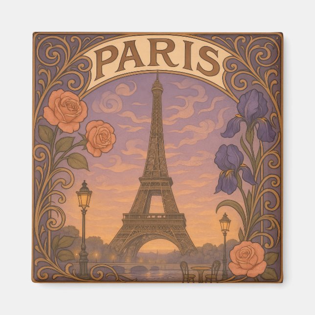 Art nouveau Paris Eifel Torn Blommigt Magnet (Framsidan)