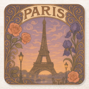 Art nouveau Paris Eiffel Torn Blommigt Underlägg Papper Kvadrat
