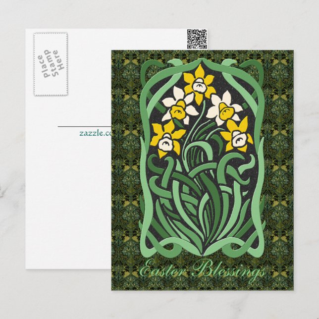 Art nouveau Påsk Daffodils Personlig Helg Vykort (Fram/baksida)