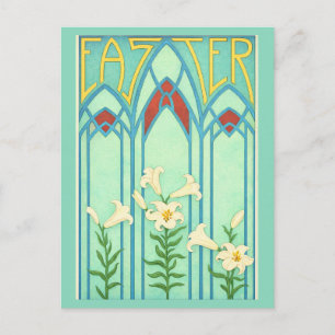 Art Nouveau påsk med vita liljor Helg Vykort