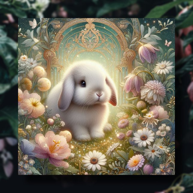 Art nouveau Pastel Blomsterträdgård Baby Bunny Pås Julkort (Skapare uppladdad)