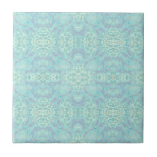 art nouveau Pastel Teal Blue Mirrored Mönster Kakelplatta