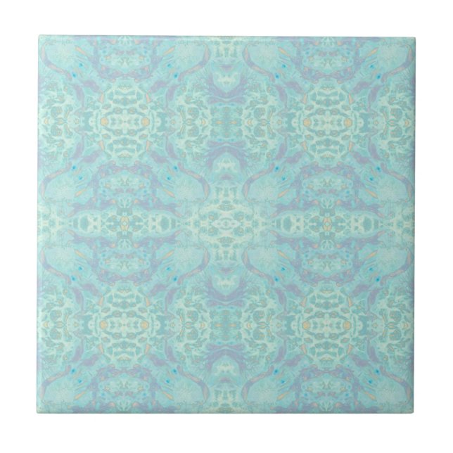 art nouveau Pastel Teal Blue Mirrored Mönster Kakelplatta (Framsidan)