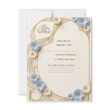 Art Nouveau Pastellblå Guld Bröllop RSVP Svar