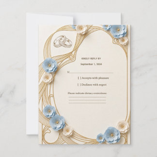 Art Nouveau Pastellblå Guld Bröllop RSVP Svar