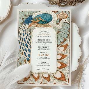 Art nouveau Peacock Bröllop Inbjudningar