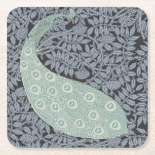 Art nouveau Peacock Classic Vintage Bird Underlägg Papper Kvadrat