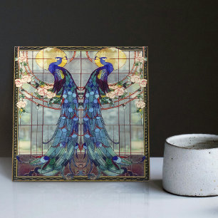 Art nouveau Peacock Lovebird Ro Vine Swing Kakelplatta