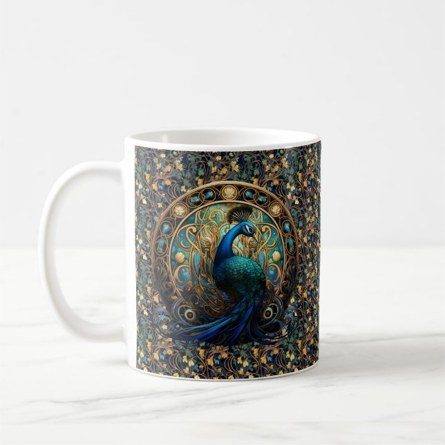 Art nouveau Peacock på Elfenbenskusten Mugg 2 (Vänster)