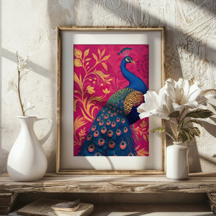 Art nouveau Peacock på Fuchsia Vibrant Poster