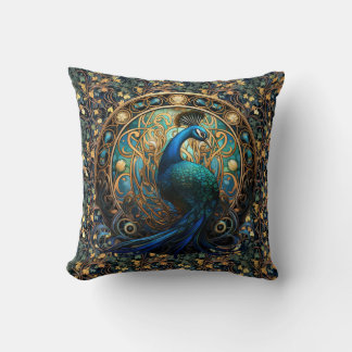 Art nouveau Peacock på Ivy Dekorativ kudde 2