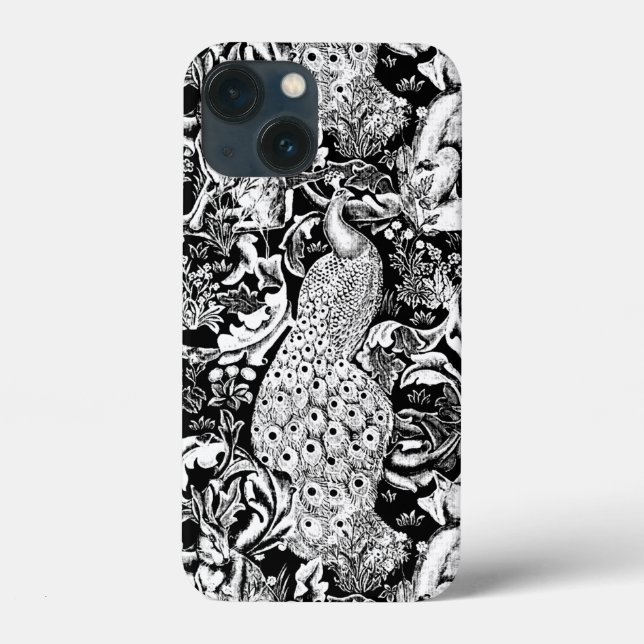 Art nouveau Peacock Print, Black and White (Baksida)