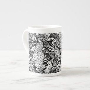 Art nouveau Peacock Print, Black and White Benporslin Mugg