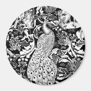Art nouveau Peacock Print, Black and White Magnet