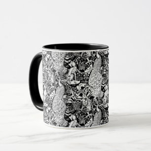 Art nouveau Peacock Print, Black and White Mugg