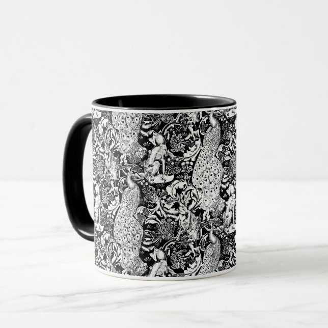 Art nouveau Peacock Print, Black and White Mugg (Framsida vänster)