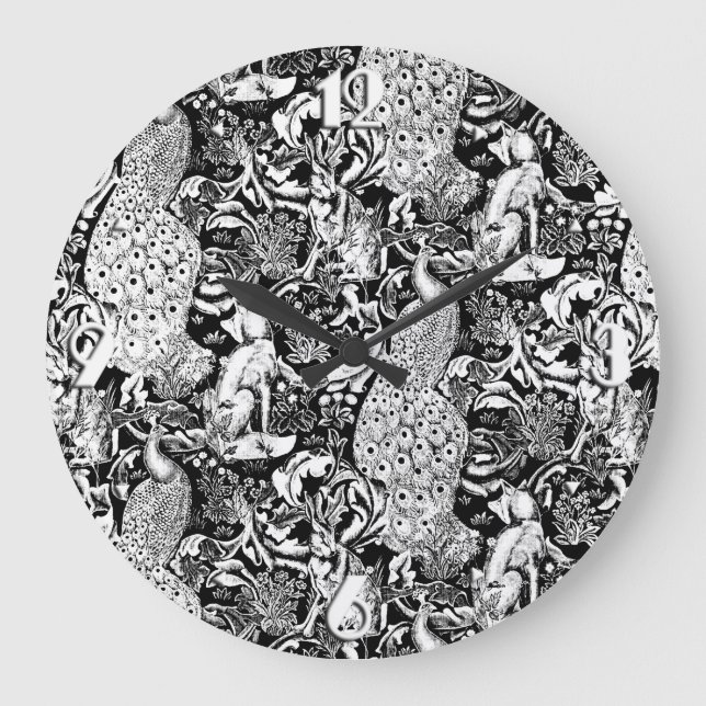 Art nouveau Peacock Print, Black and White Stor Klocka (Framsida)