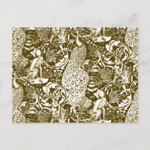 Art nouveau Peacock Print, Brown och Cream Vykort
