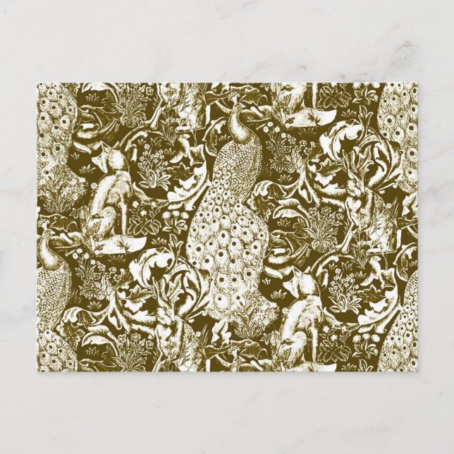 Art nouveau Peacock Print, Brown och Cream Vykort (Framsida)