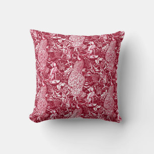 Art nouveau Peacock Print, Burgundy Vin Kudde