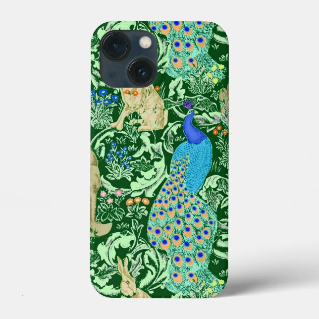 art nouveau Peacock Print, Cobalt Blue & Grönt (Baksida)