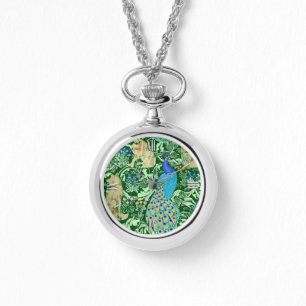 Art nouveau Peacock Print, Cobalt Blue & Grönt Armbandsur
