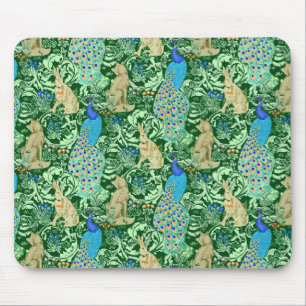 Art nouveau Peacock Print, Cobalt Blue & Grönt Musmatta