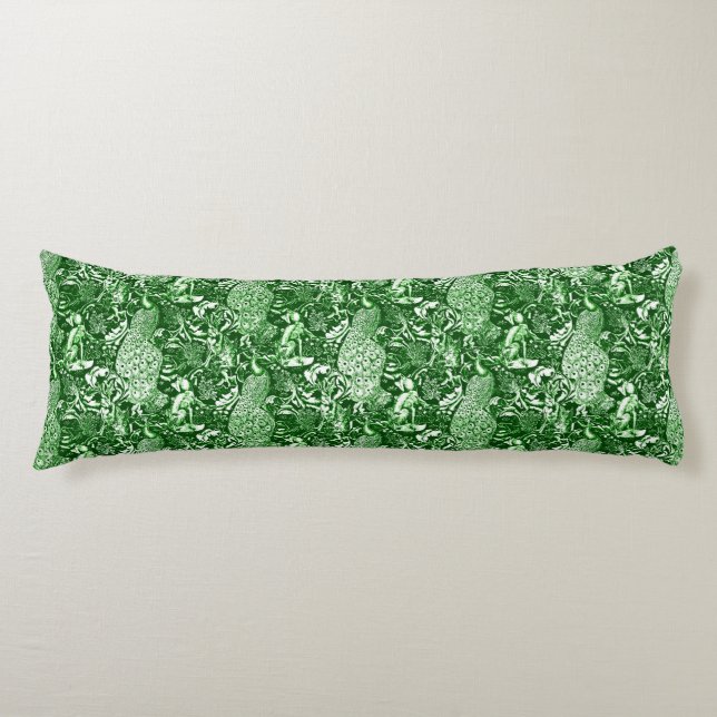 Art nouveau Peacock Print, Forest Grönt Kroppskudde (Framsidan)
