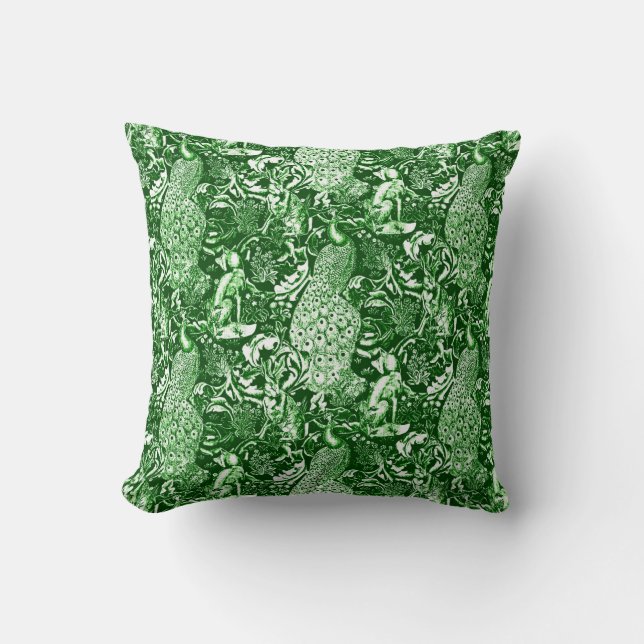 Art nouveau Peacock Print, Forest Grönt Kudde (Framsida)