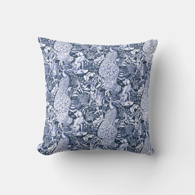 Art nouveau Peacock Print, Navy and White Kudde (Framsida)