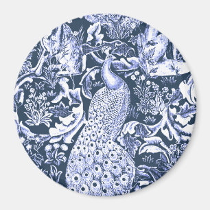 Art nouveau Peacock Print, Navy and White Magnet
