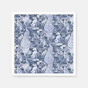 Art nouveau Peacock Print, Navy and White Pappersservett