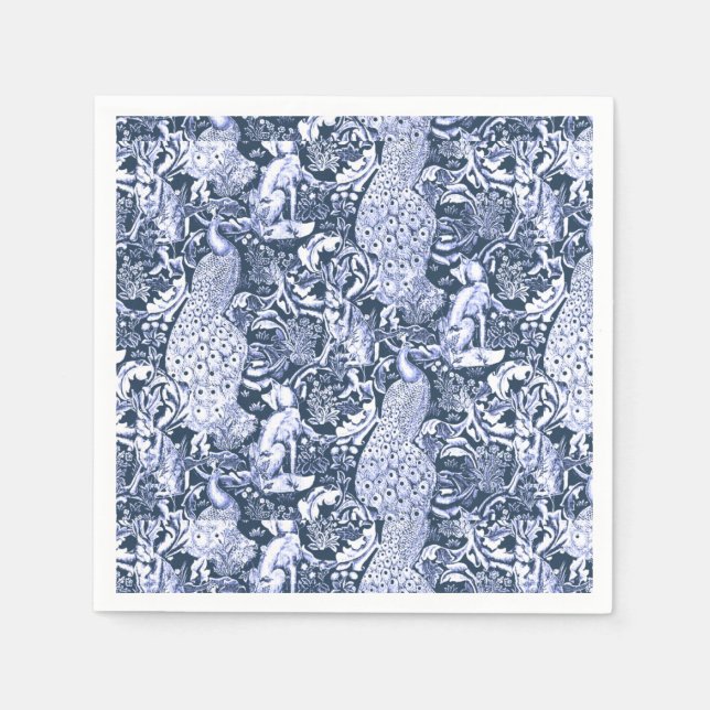 Art nouveau Peacock Print, Navy and White Pappersservett (Framsidan)