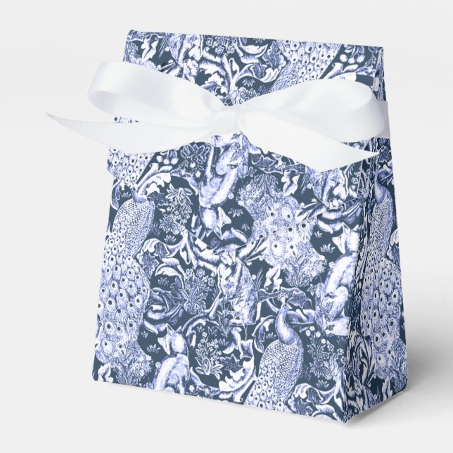 Art nouveau Peacock Print, Navy and White Presentaskar (Framsidan Sidan)