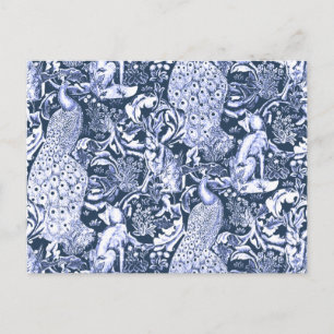 Art nouveau Peacock Print, Navy and White Vykort