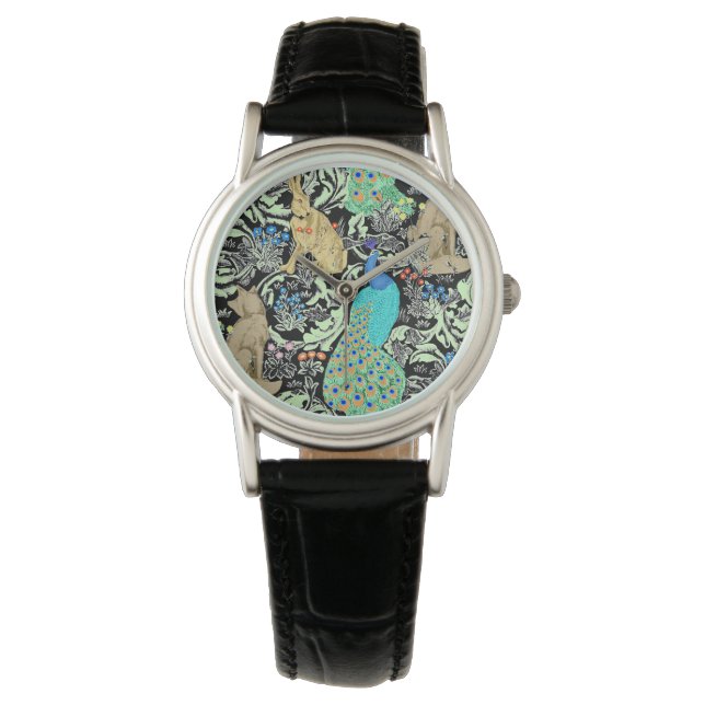 Art nouveau Peacock Print, Turcos & Neutralts Armbandsur (Framsida)