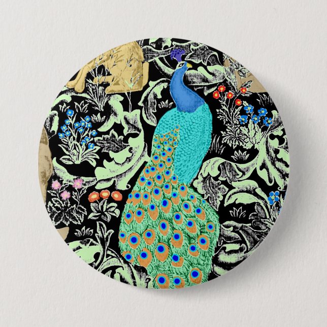 Art nouveau Peacock Print, Turcos & Neutralts Knapp (Framsida)