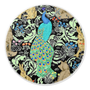 art nouveau Peacock Print, Turcos & Neutralts Knopp