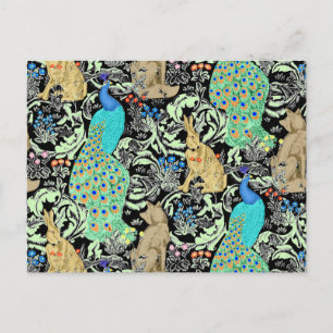 Art nouveau Peacock Print, Turcos & Neutralts Vykort