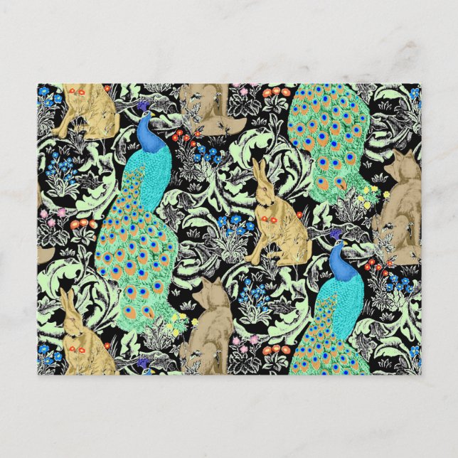 Art nouveau Peacock Print, Turcos & Neutralts Vykort (Framsida)