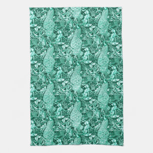 Art nouveau Peacock Print, Turquise och Aqua Kökshandduk