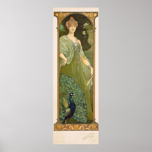 Art nouveau Peacock Vintage Design Sonrel Poster (Framsidan)