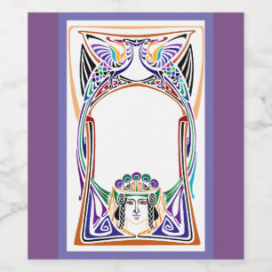 Art nouveau Peacock Woman Vinflaska Etikett