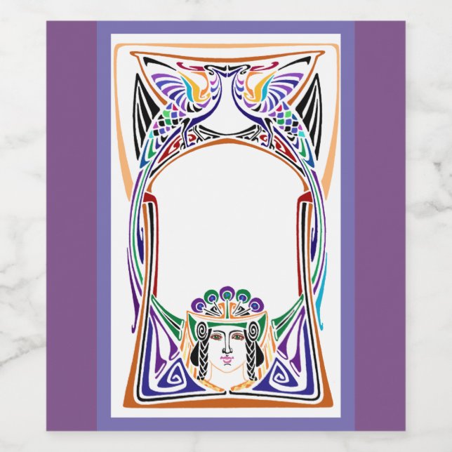 Art nouveau Peacock Woman Vinflaska Etikett (Singel etikett)