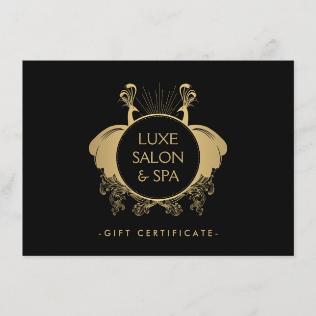Art nouveau Peacocks Guld/Black Gift Certificate (Framsida)