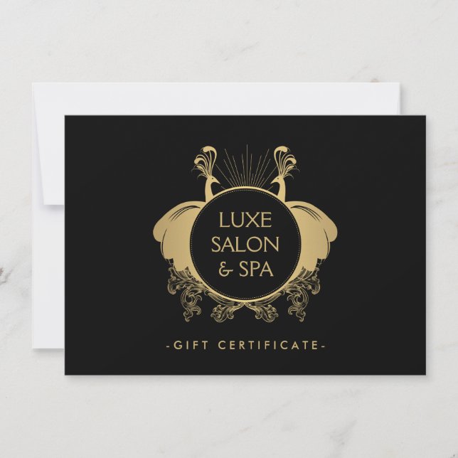 Art nouveau Peacocks Guld/Black Gift Certificate (Framsida)