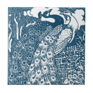 Art nouveau Peacocks Kakelplatta